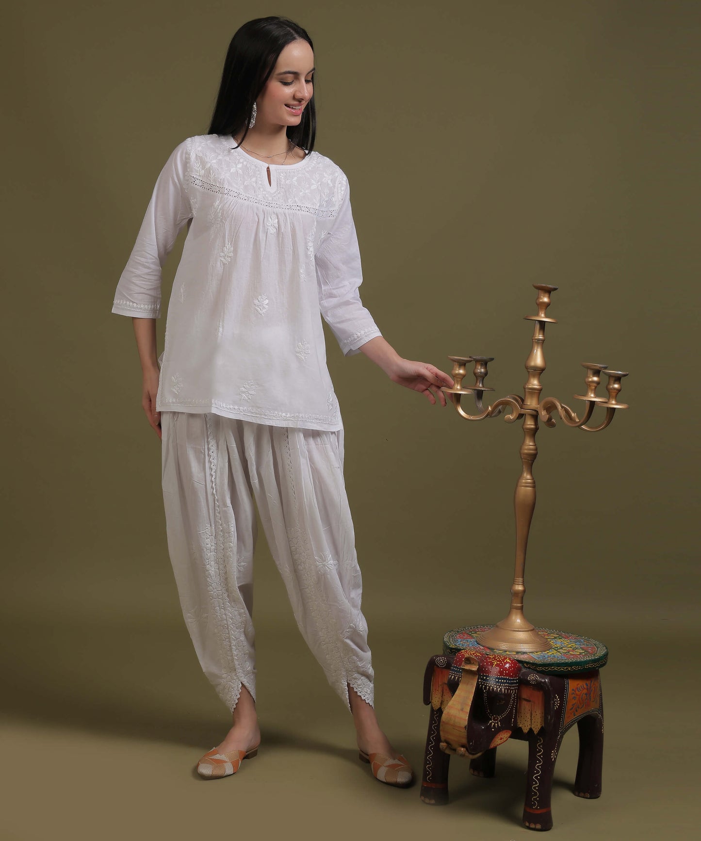 NEA Chikankari White Cotton Short Kurti With Laces