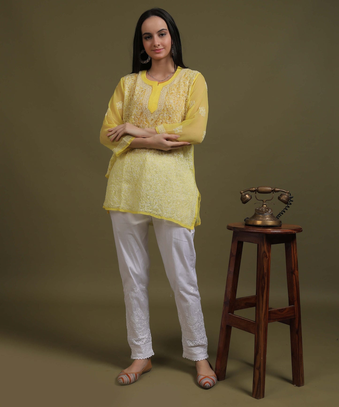 NEA Chikankari White Lycra Side Laces Cigerette Pant
