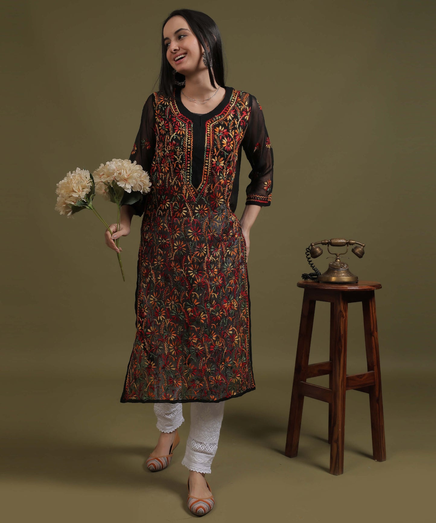 NEA Chikankari Multicolour Jaalwork Kurti