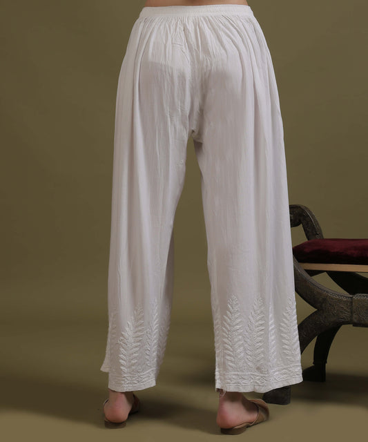 NEA Chikankari Plus Size White Rayon Palazzo