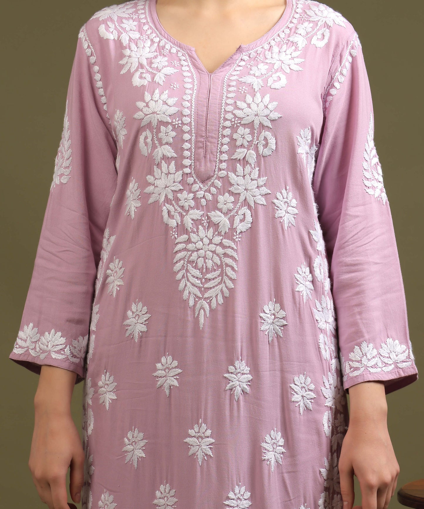 NEA Chikankari Handcrafted Rayon Palazzo Set - Levender Pink