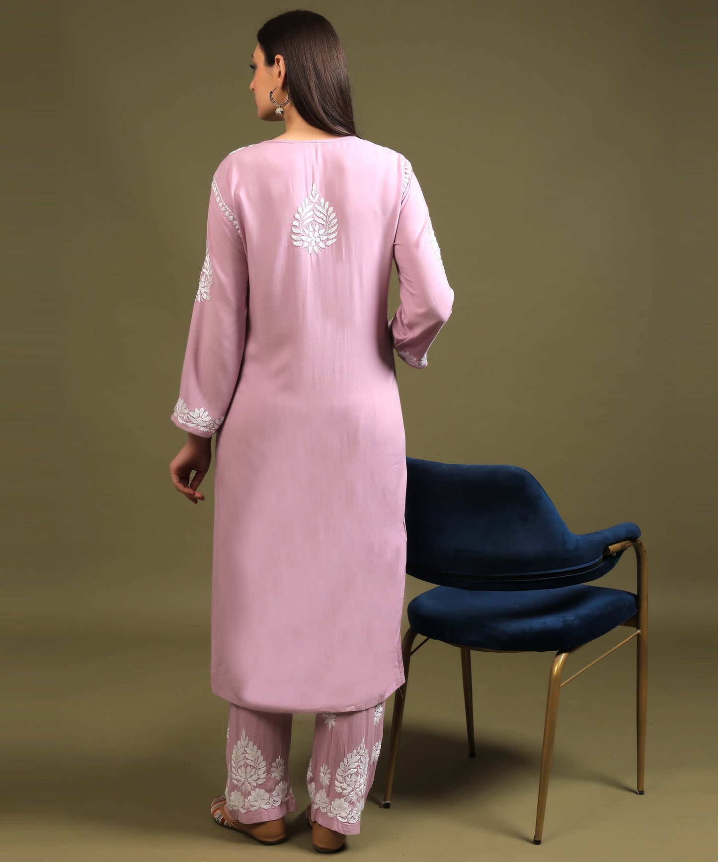 NEA Chikankari Handcrafted Rayon Palazzo Set - Levender Pink