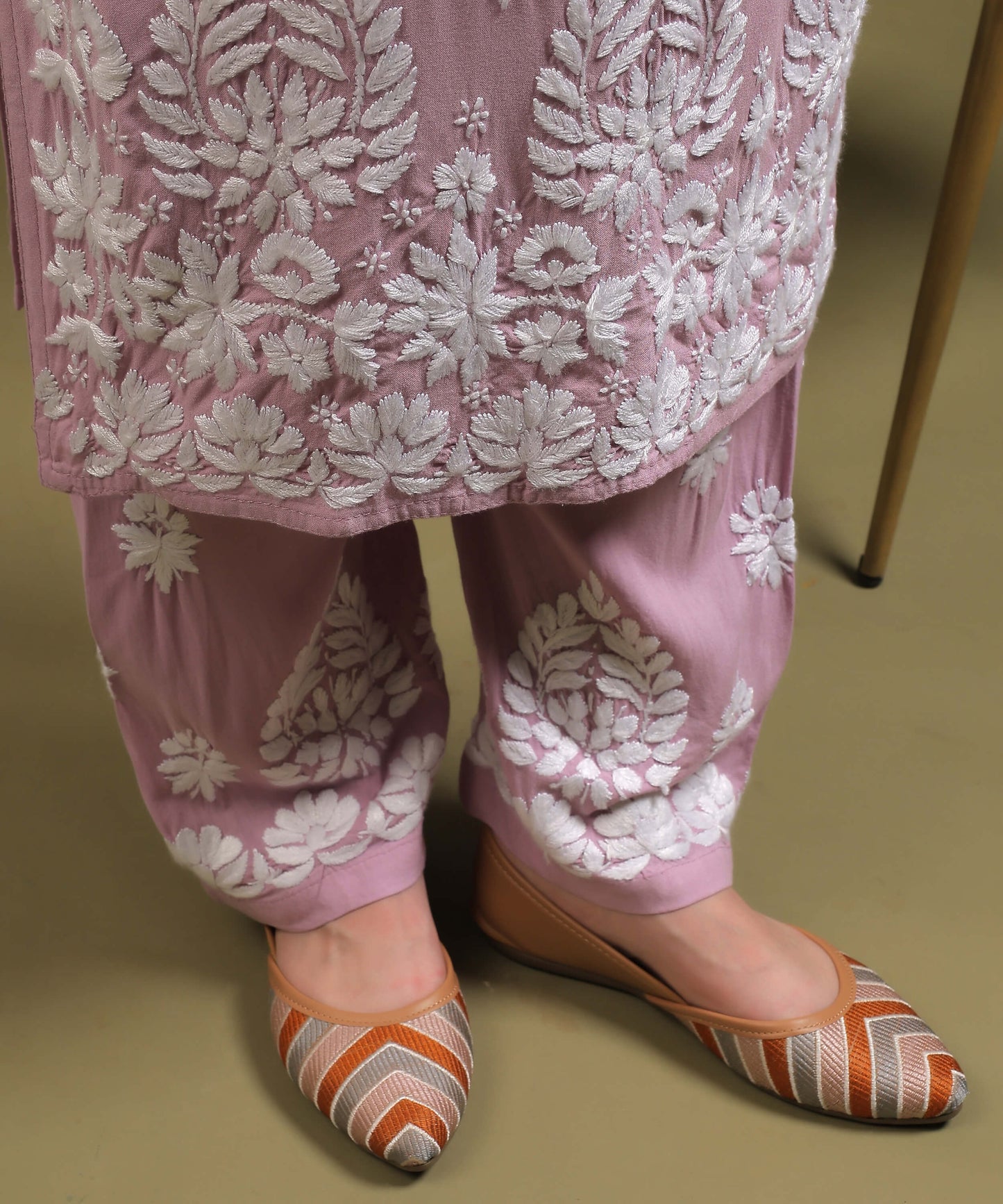 NEA Chikankari Handcrafted Rayon Palazzo Set - Levender Pink