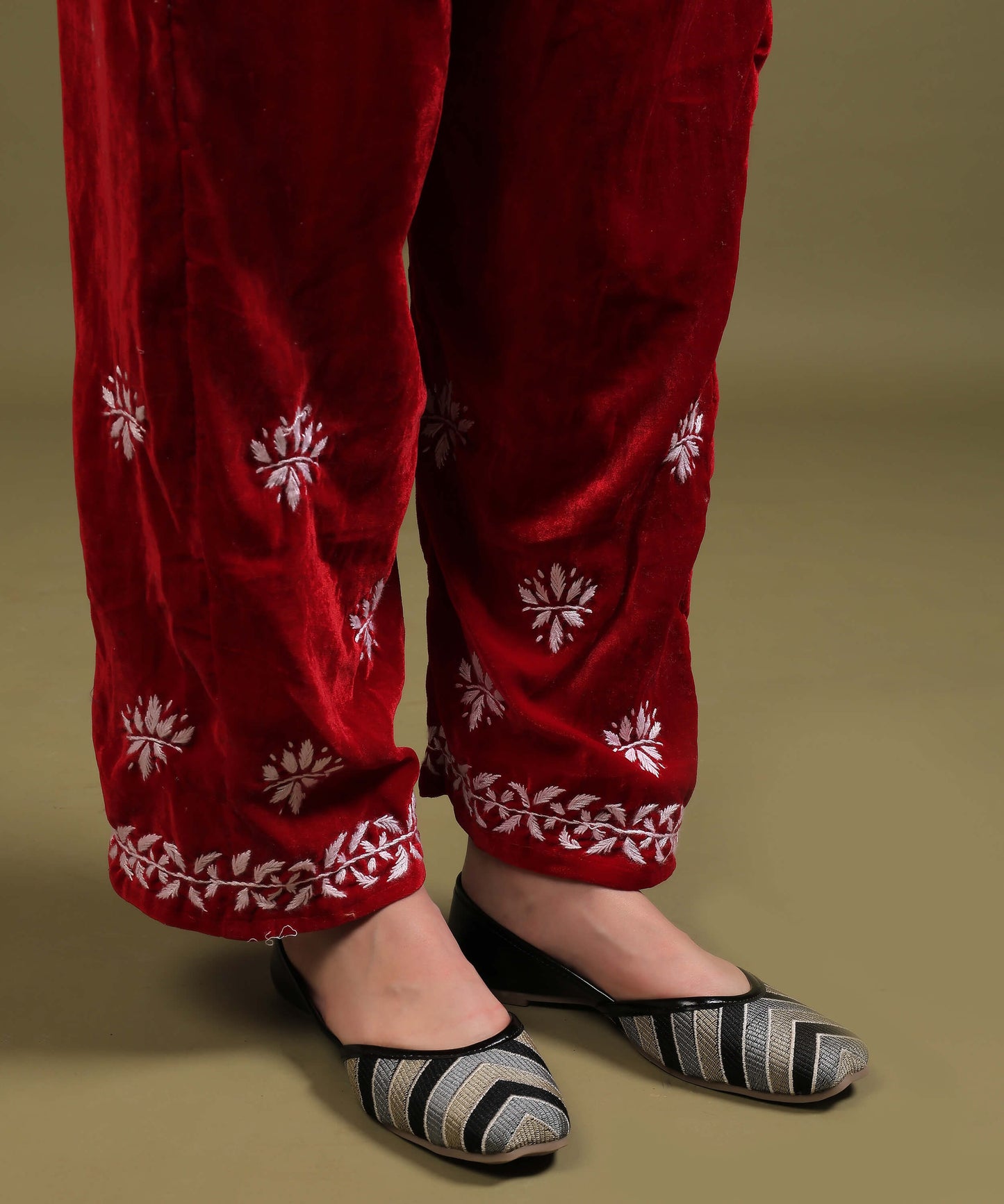 NEA Chikankari Hand Embroidered Velvet Kurta Set - Red