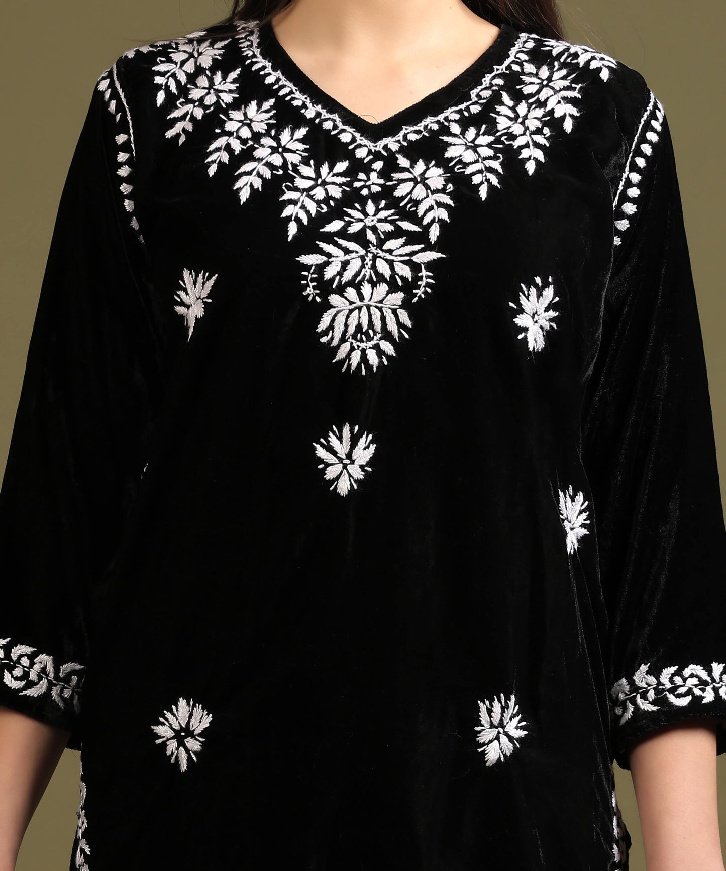 NEA Chikankari Handcrafted Velvet Kurta Set - Black