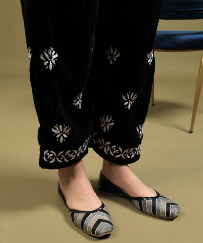 NEA Chikankari Handcrafted Velvet Kurta Set - Black