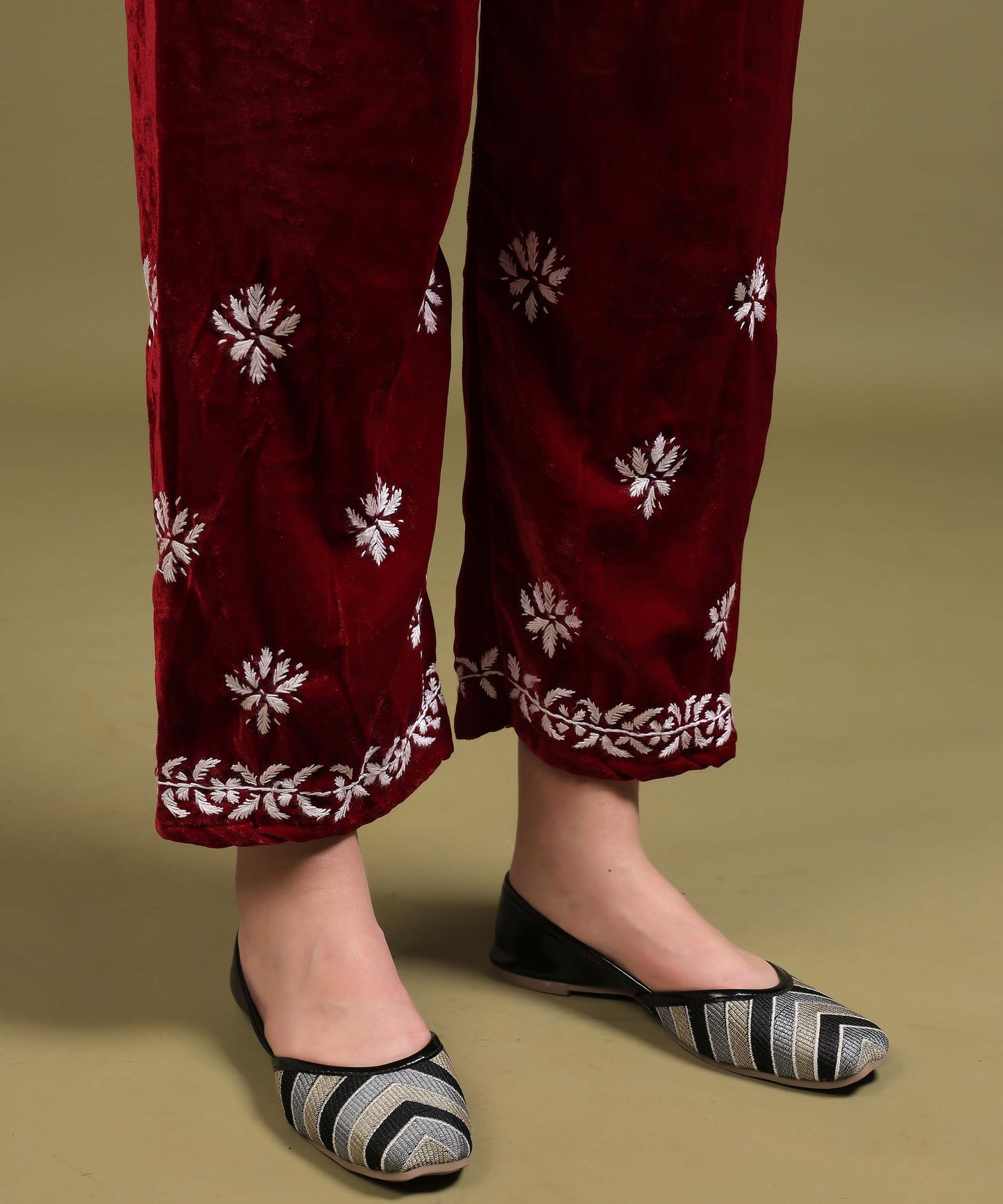 NEA Chikankari Lucknowi Handcrafted Velvet Kurta Set - Maroon