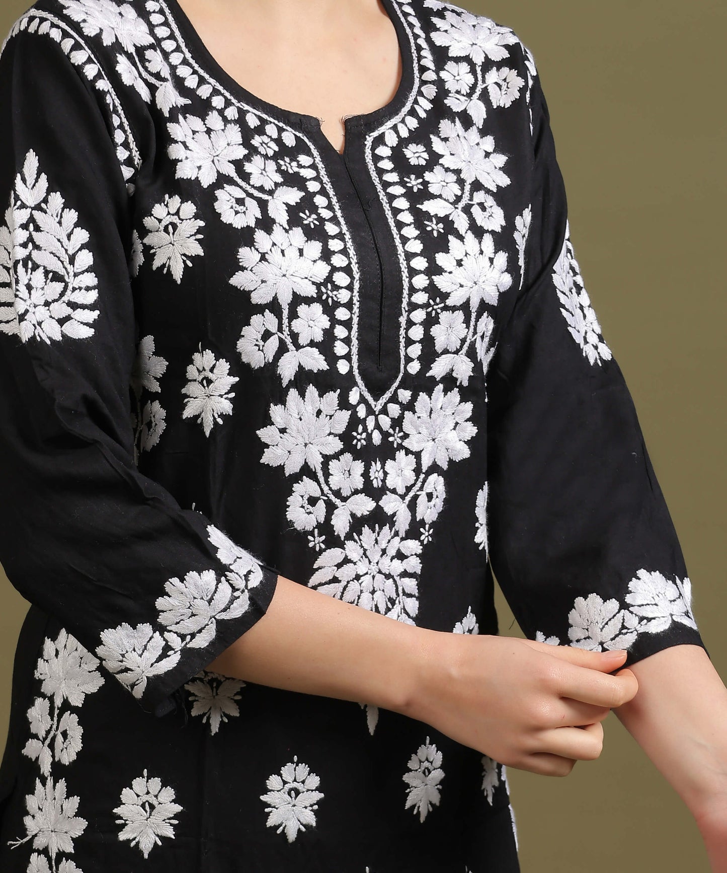 NEA Chikankari Lucknowi Handcrafted Rayon Palazzo Set - Black
