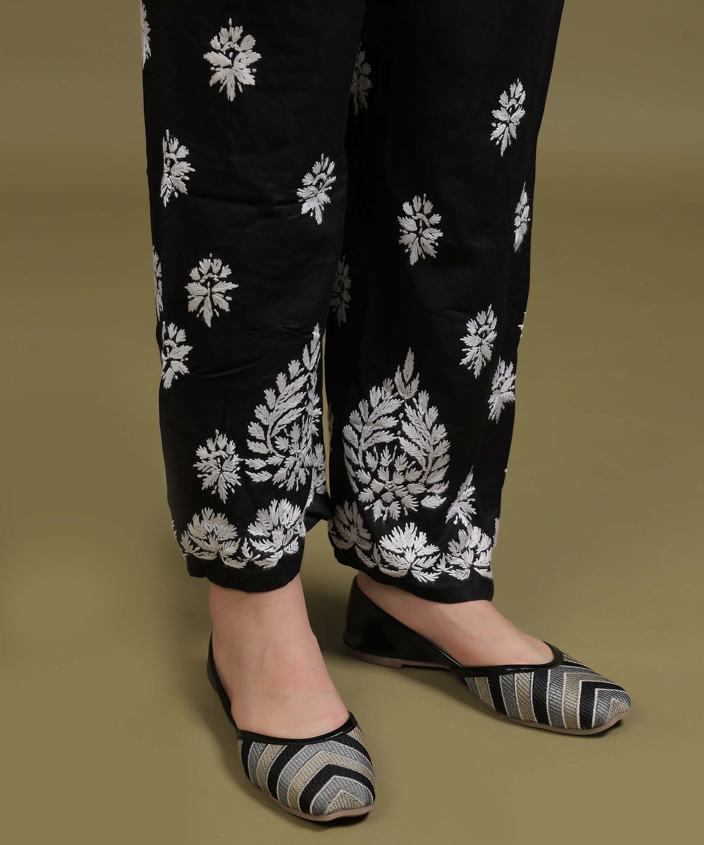 NEA Chikankari Lucknowi Handcrafted Rayon Palazzo Set - Black