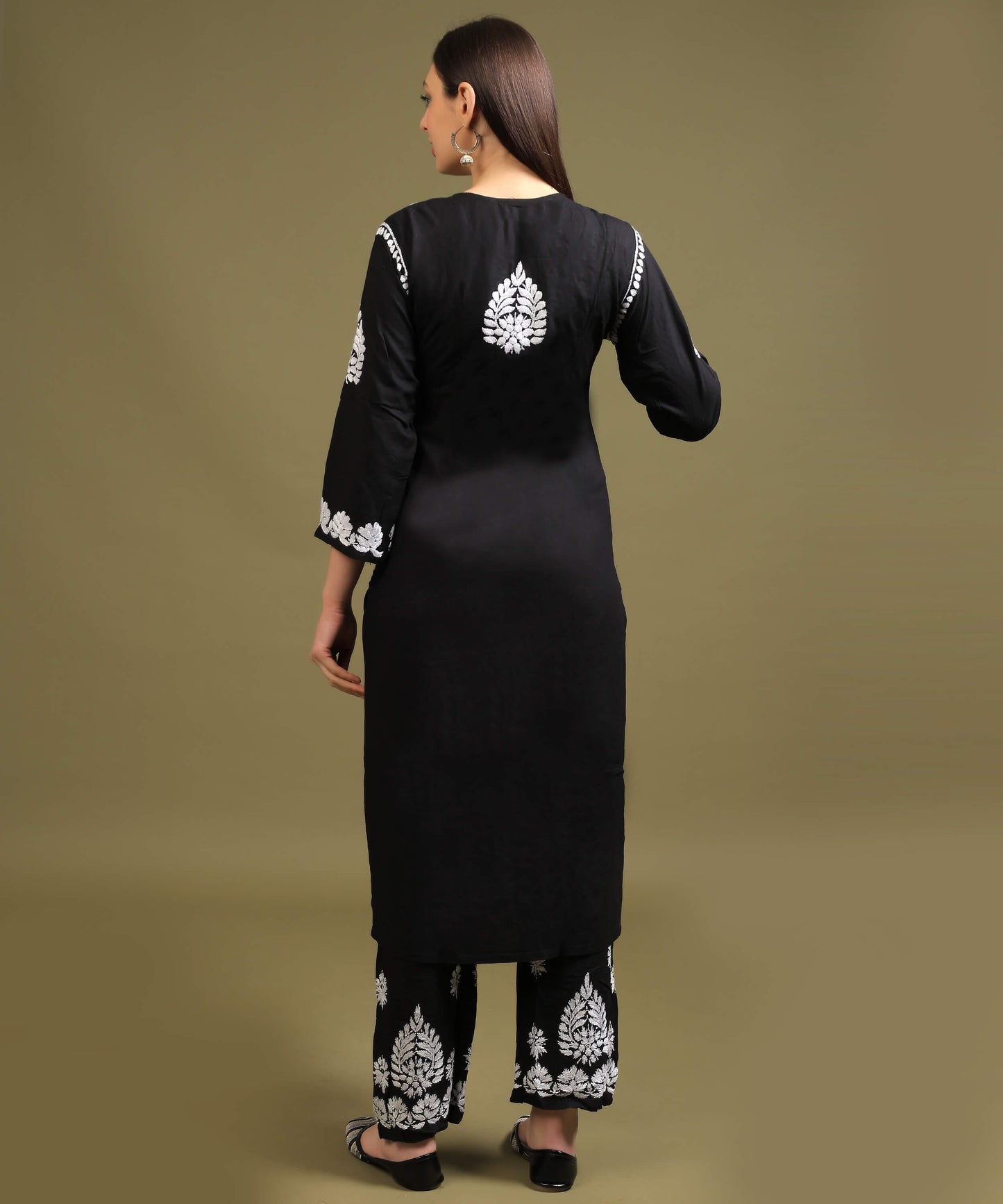 NEA Chikankari Lucknowi Handcrafted Rayon Palazzo Set - Black