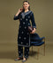 NEA Chikankari Lucknowi Hand Embroidered Velvet Kurta Set - Teal Blue