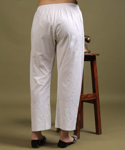 NEA Chikankari Embroidered White Cotton Palazzo Pant