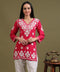 NEA Chikankari Red Rayon Short Kurti WIth White Embroidery