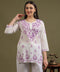 NEA Chikankari White Cambric Cotton Short Kurti With Shaded Purple Embroidery
