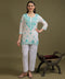 NEA Chikankari White Cambric Cotton Short Kurti WIth Shaded Sky Blue Embroidery