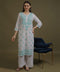 NEA Chikankari White Cotton Kurti With Shaded Sea Green Embroidery