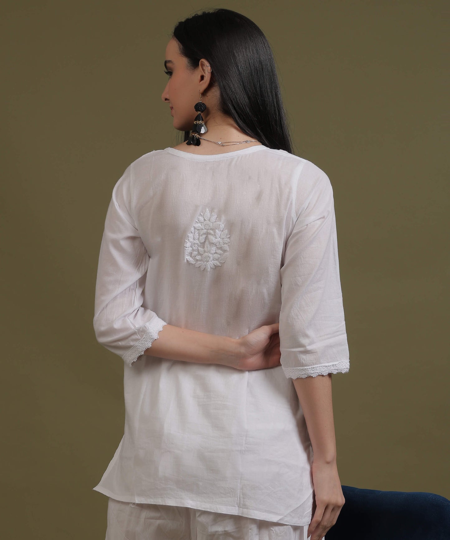 NEA Chikankari White Cambric Cotton Short Top