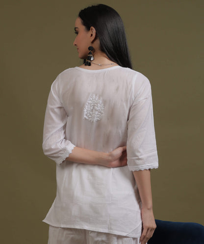 NEA Chikankari White Cambric Cotton Short Top