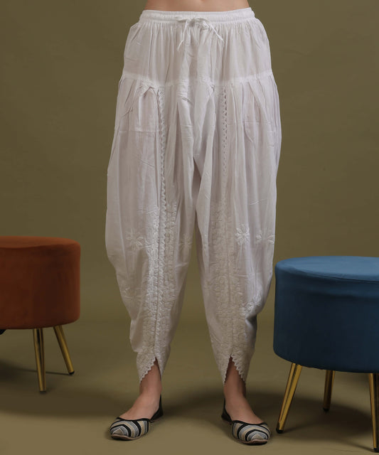 NEA Chikankari White Cambric Cotton Tulip Pant