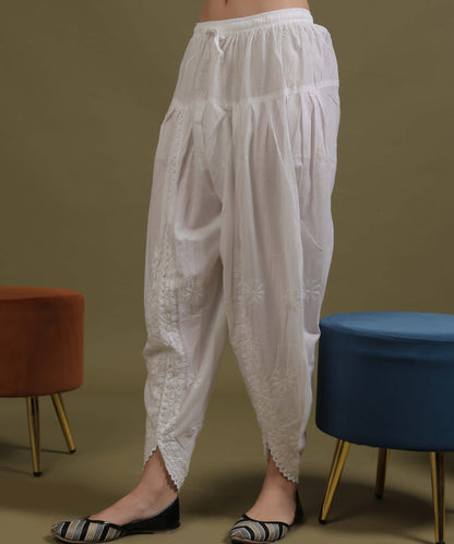 NEA Chikankari White Cambric Cotton Tulip Pant