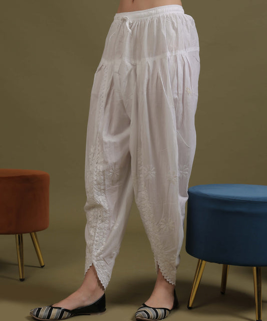 NEA Chikankari White Cambric Cotton Tulip Pant