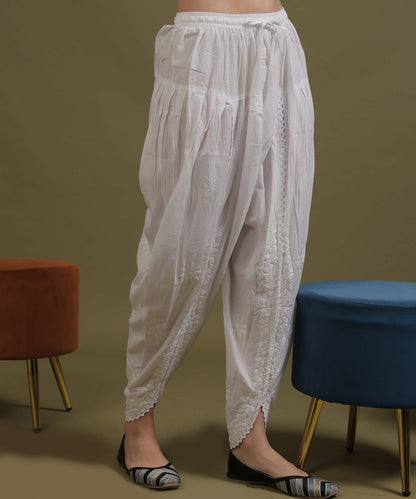 NEA Chikankari White Cambric Cotton Tulip Pant