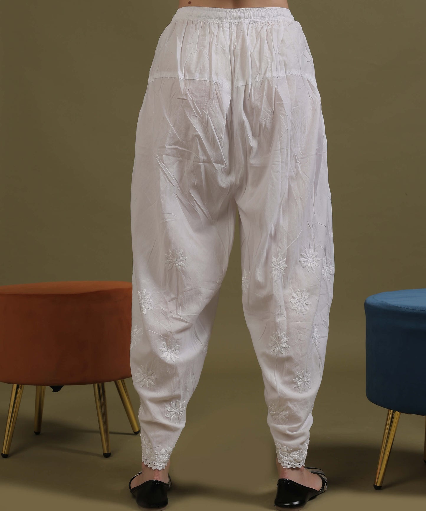 NEA Chikankari White Cambric Cotton Tulip Pant