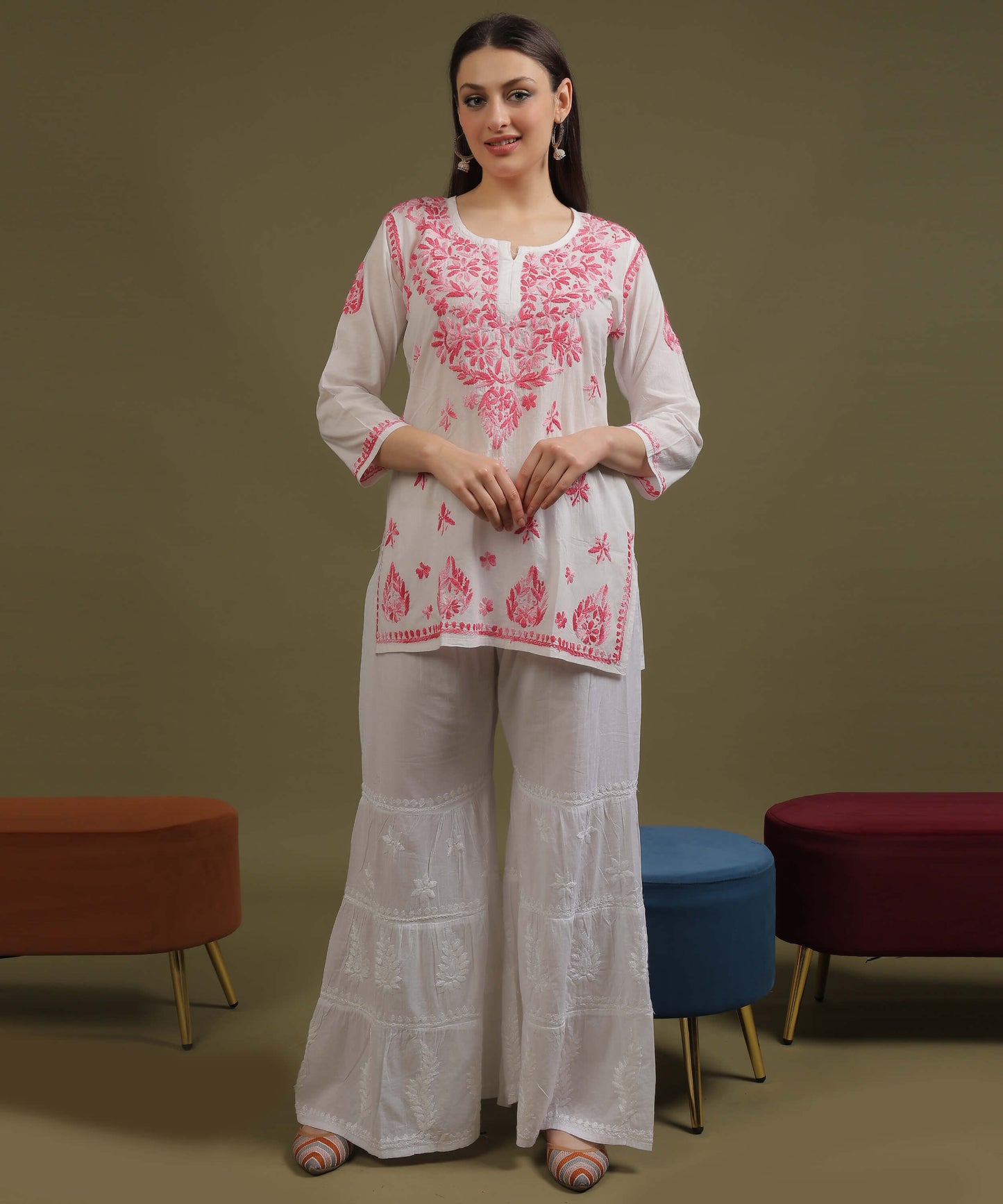 NEA Chikankari Cotton Three Layer Gharara