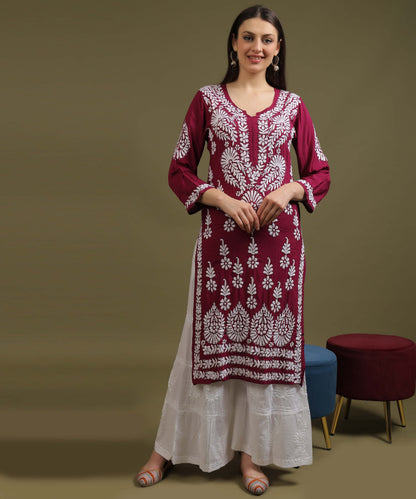 NEA Chikankari Modal Purple Kurta With White Embroidery