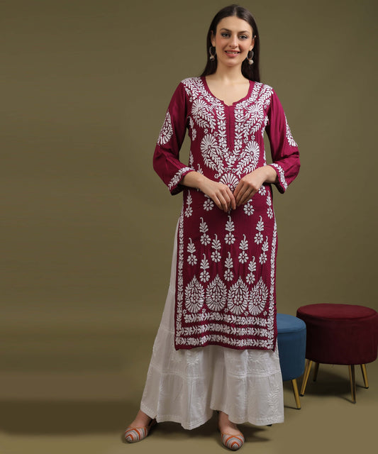 NEA Chikankari Modal Purple Kurta With White Embroidery