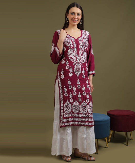 NEA Chikankari Modal Purple Kurta With White Embroidery
