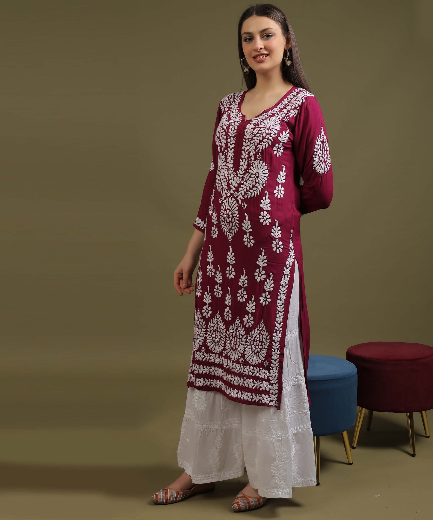 NEA Chikankari Modal Purple Kurta With White Embroidery