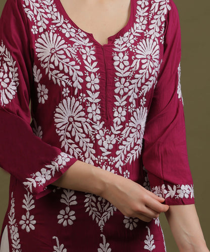 NEA Chikankari Modal Purple Kurta With White Embroidery