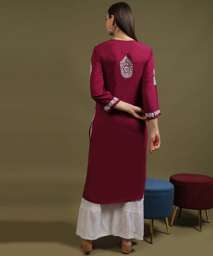 NEA Chikankari Modal Purple Kurta With White Embroidery