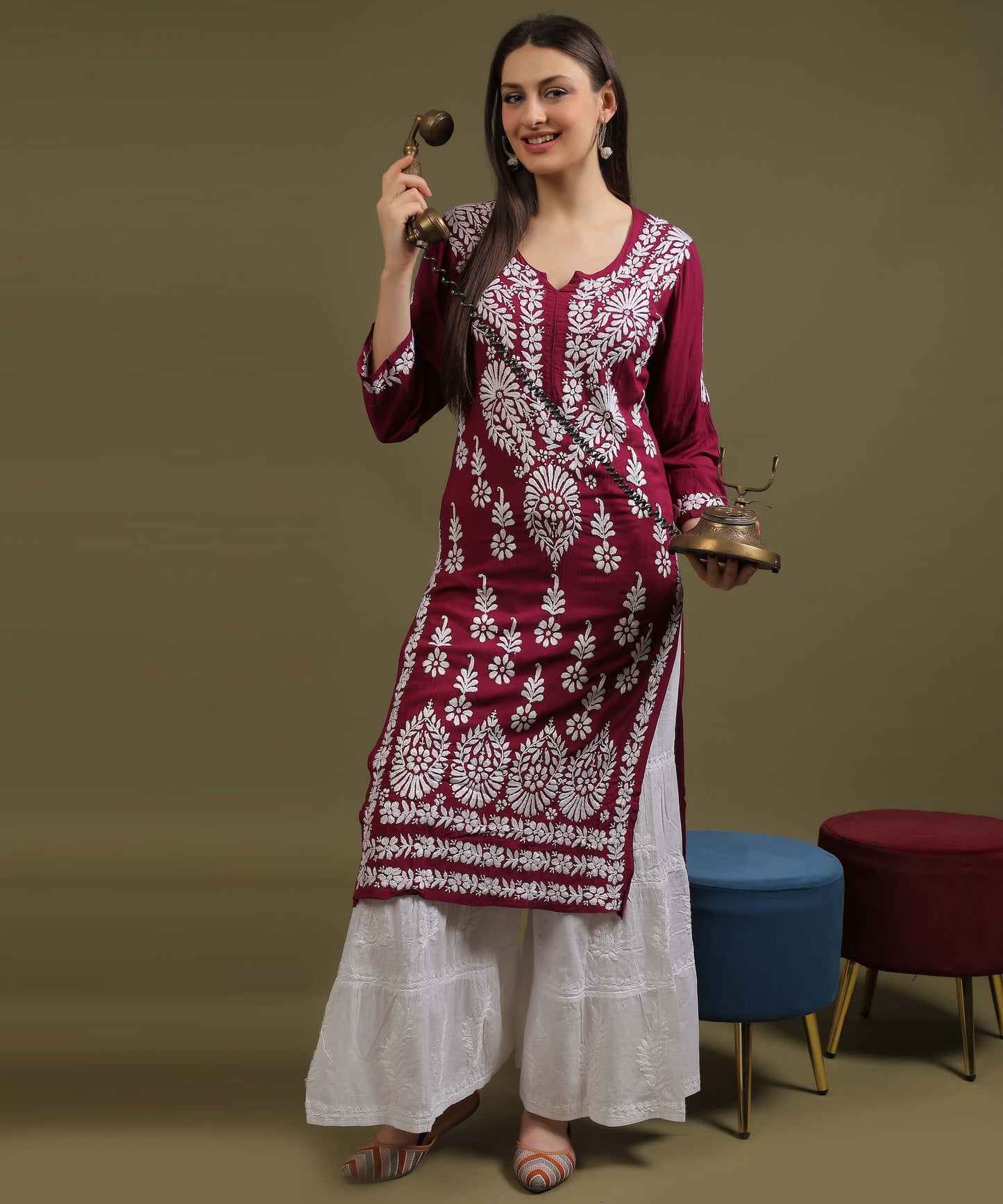 NEA Chikankari Modal Purple Kurta With White Embroidery