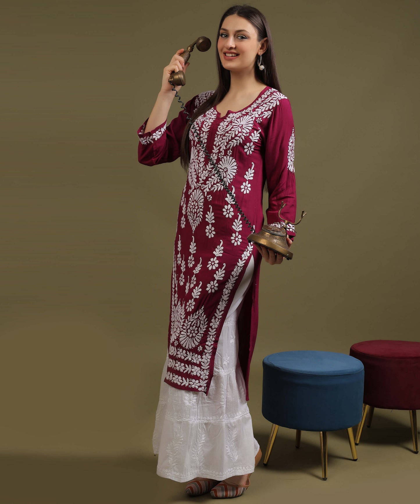 NEA Chikankari Modal Purple Kurta With White Embroidery