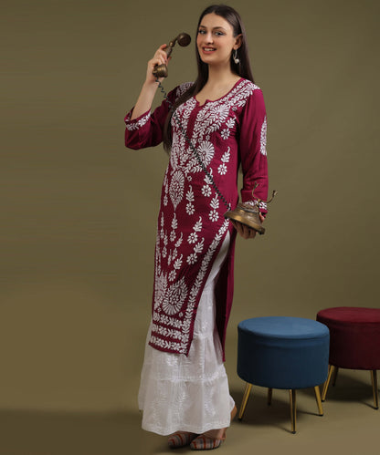 NEA Chikankari Modal Purple Kurta With White Embroidery