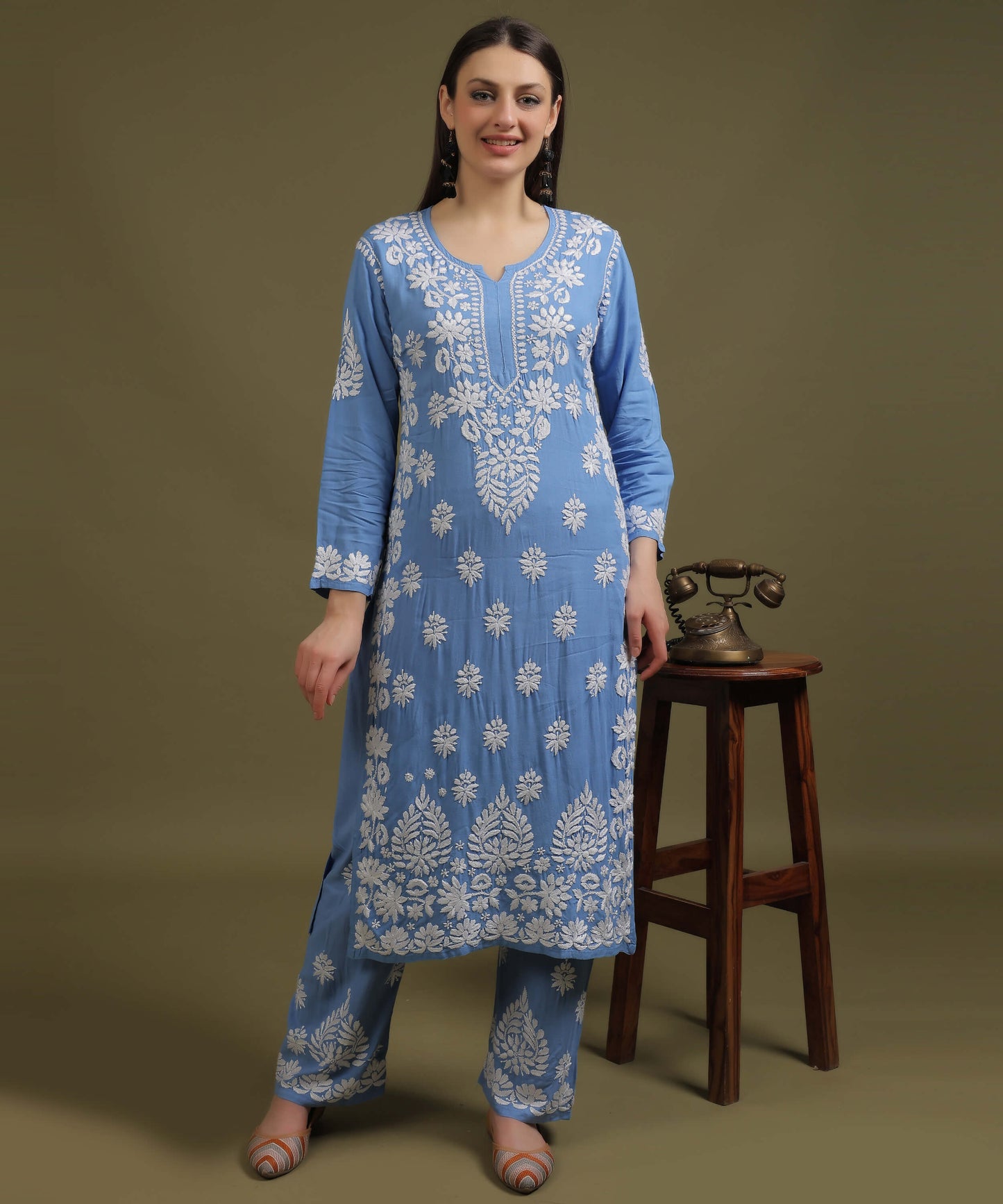 NEA Chikankari Handcrafted Rayon Palazzo Set - Blue
