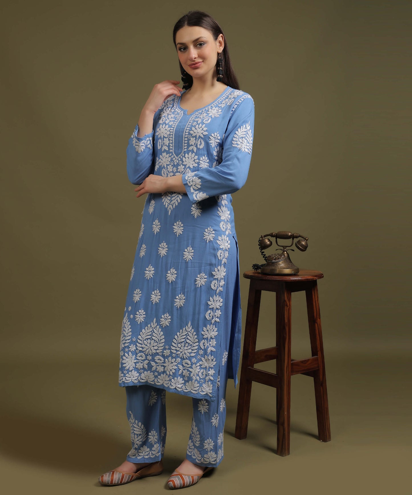 NEA Chikankari Handcrafted Rayon Palazzo Set - Blue