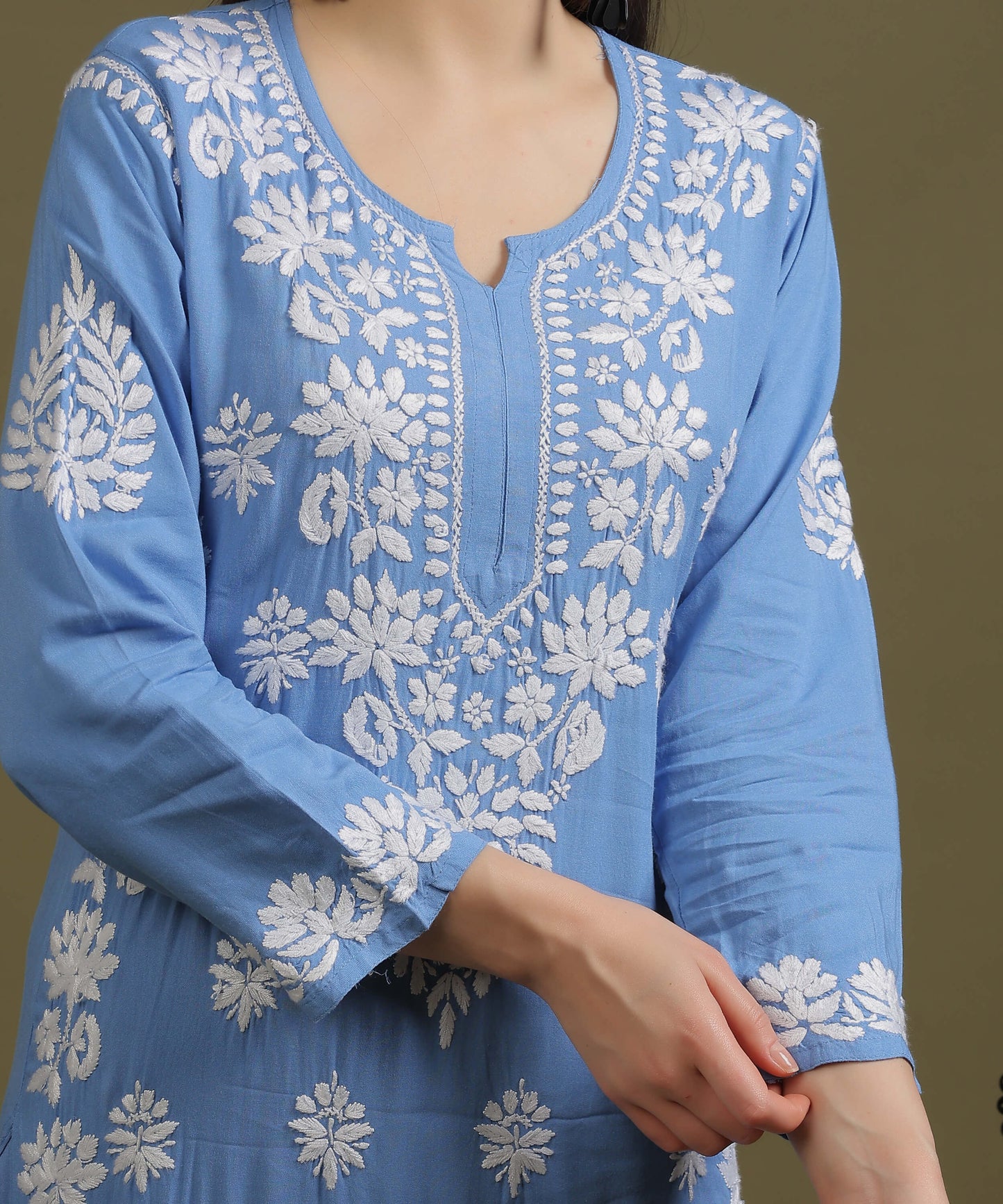 NEA Chikankari Handcrafted Rayon Palazzo Set - Blue