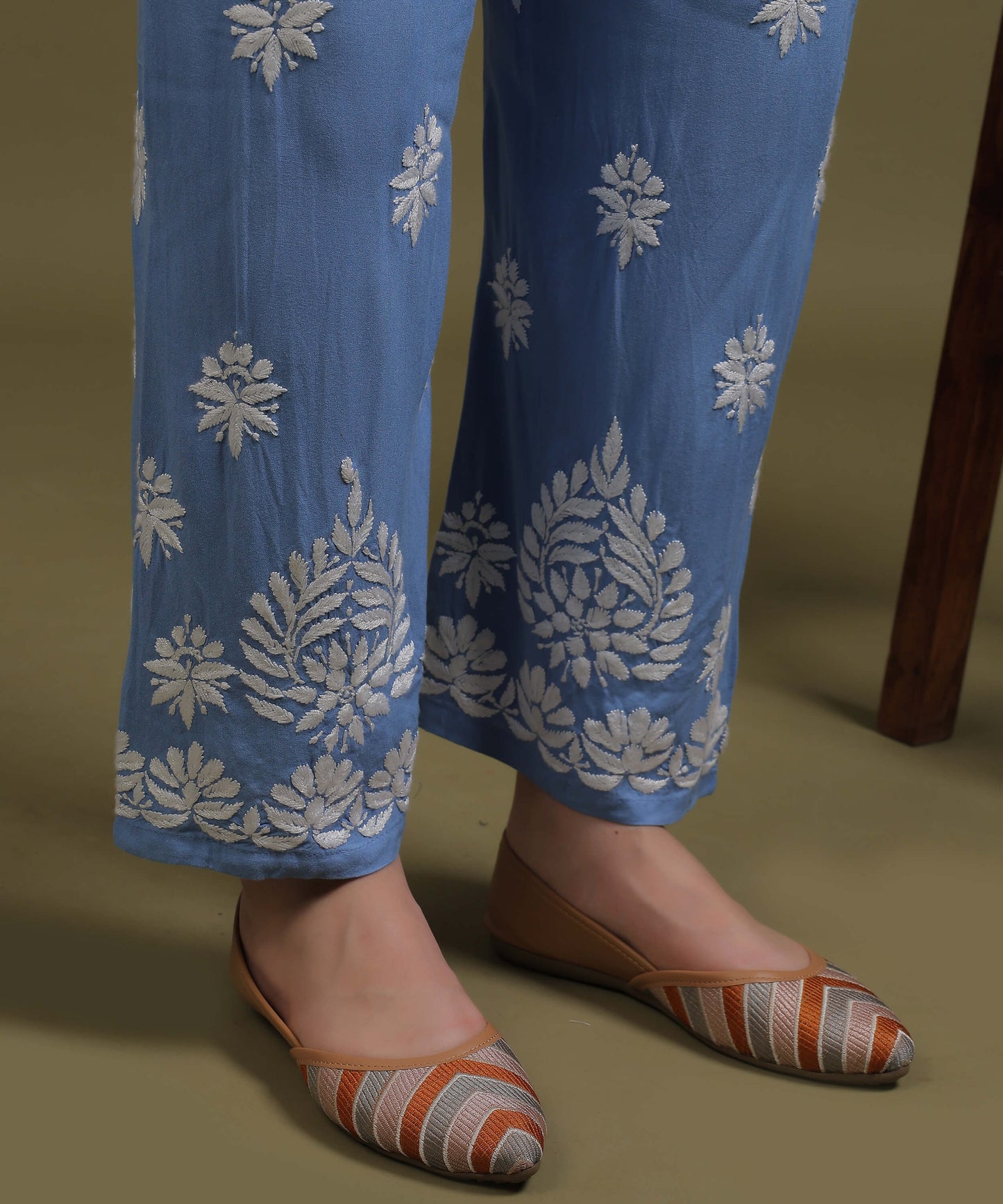 NEA Chikankari Handcrafted Rayon Palazzo Set - Blue