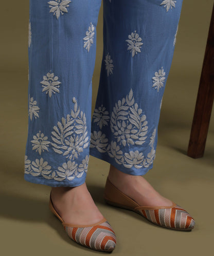 NEA Chikankari Handcrafted Rayon Palazzo Set - Blue