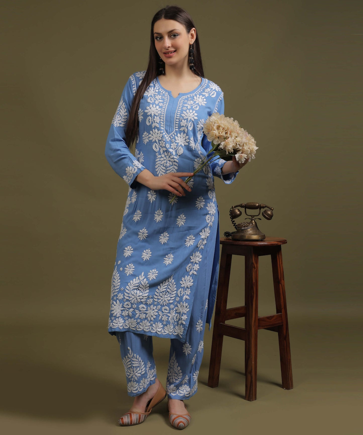 NEA Chikankari Handcrafted Rayon Palazzo Set - Blue