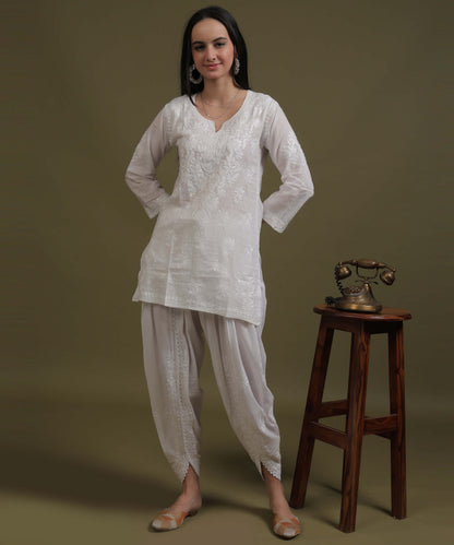 NEA Chikankari White Dobby Cotton Short Kurti