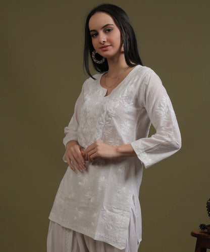NEA Chikankari White Dobby Cotton Short Kurti