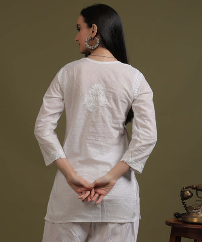 NEA Chikankari White Dobby Cotton Short Kurti