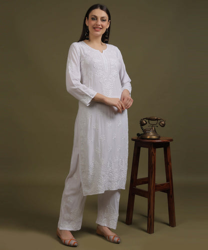 NEA Chikankari Handcrafted Rayon Palazzo Set - White
