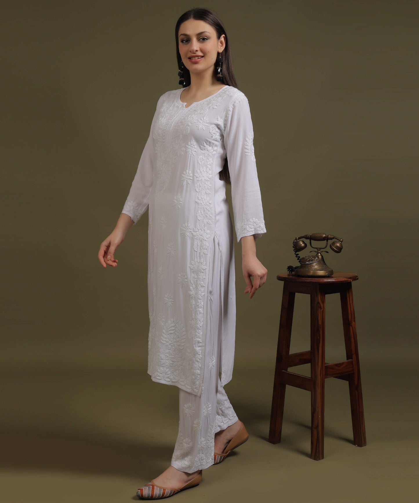 NEA Chikankari Handcrafted Rayon Palazzo Set - White