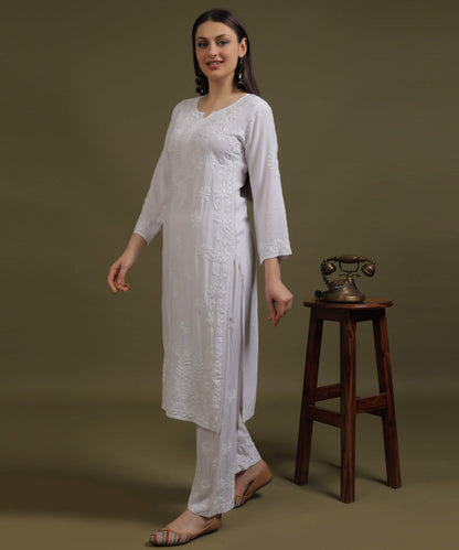 NEA Chikankari Handcrafted Rayon Palazzo Set - White