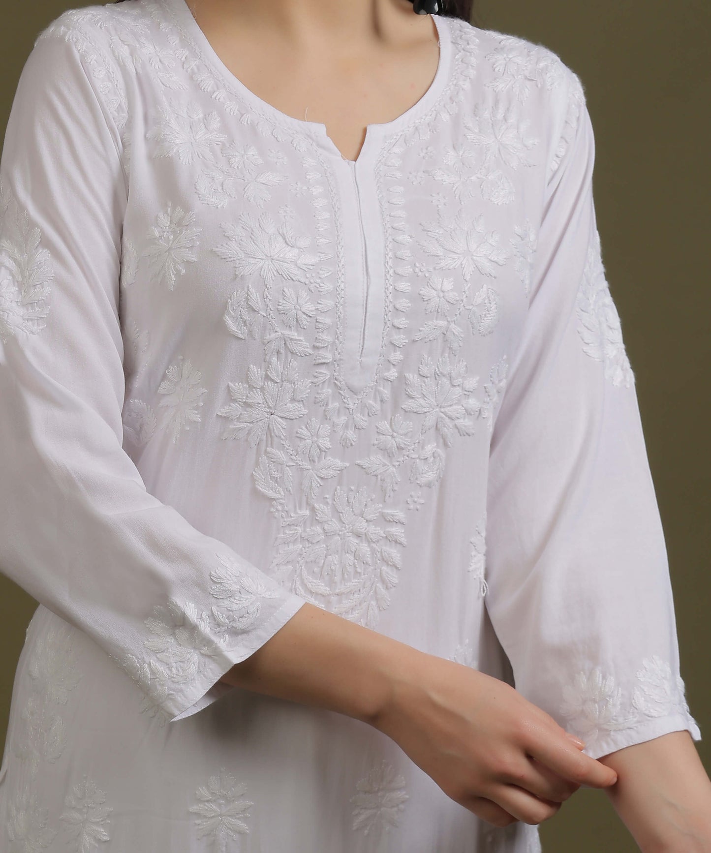 NEA Chikankari Handcrafted Rayon Palazzo Set - White